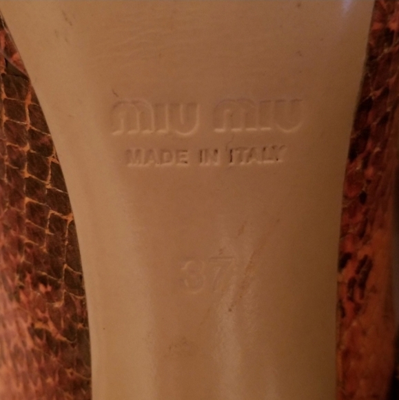 Miu Miu Prada Pink Embossed Leather Peep Toe Platform Stiletto Heels Pumps 37 - Picture 10 of 10